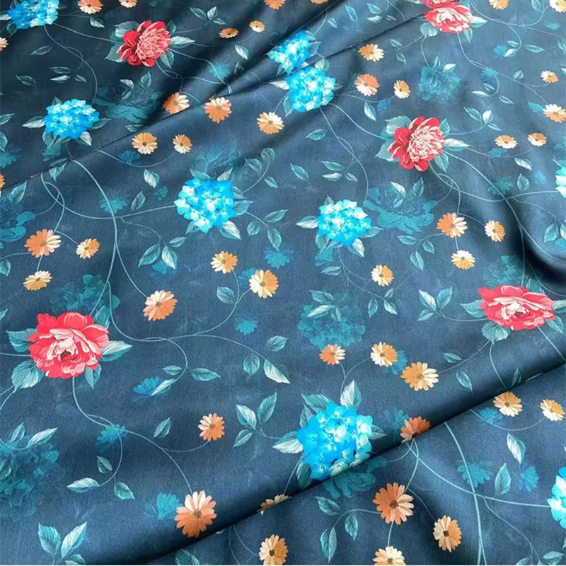 1 meter 90% Mulberry Silk 10% Spandex 19 momme Charmeuse Silk Fabric Lake Blue Floral Printed 140cm 55" wide by the yard XY077
1 meter 90% Mulberry Silk 10% Spandex 19 momme Charmeuse Silk Fabric Lake Blue Floral Printed 140cm 55" wide by the yard XY077