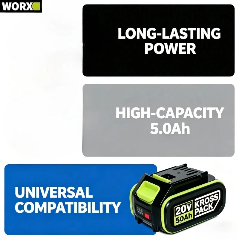 WORX 20V 6.0Ah Power Battery Pack – 5Pin KROSS Quick Release Interface, High Output Power for Extended Work Cycles
WORX 20V 6.0Ah Power Battery Pack – 5Pin KROSS Quick Release Interface, High Output Power for Extended Work Cycles