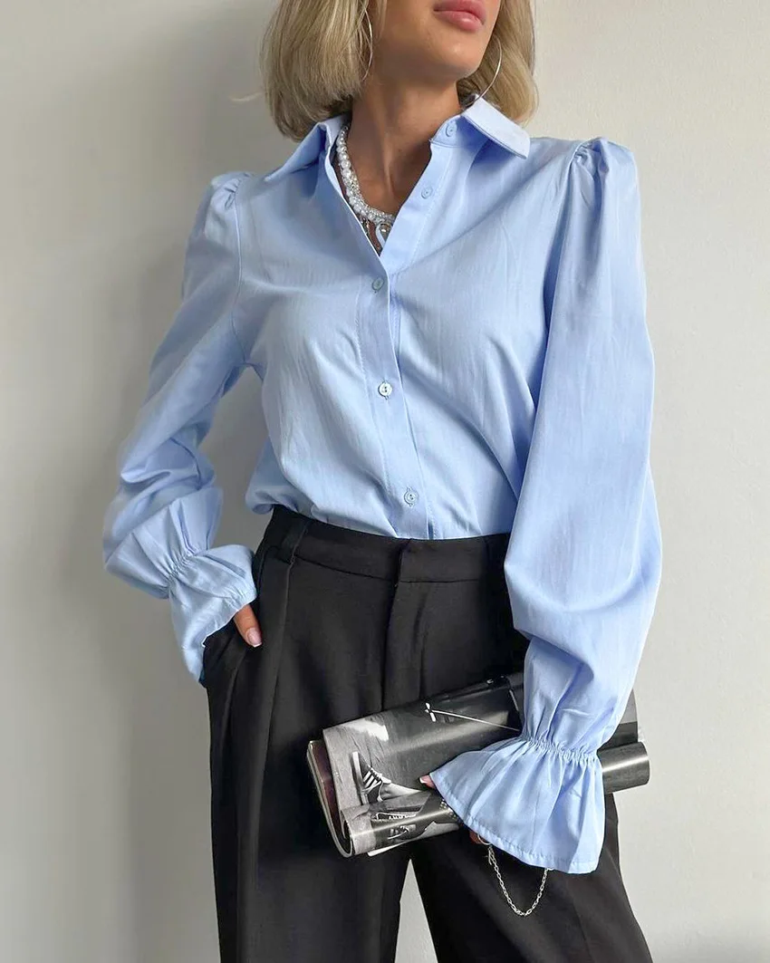 Flare Sleeve Single breasted Shirt Women Summer Fashion Lapel Loose Shirts Blouse Lady Casual Elegant Tops Streetwear 2025 
Flare Sleeve Single breasted Shirt Women Summer Fashion Lapel Loose Shirts Blouse Lady Casual Elegant Tops Streetwear 2025