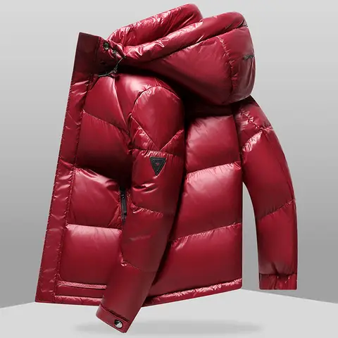 Nueva chaqueta cálida de invierno para hombre, abrigo corto brillante a la moda para exteriores, Parka con capucha de plumón de pato blanco impermeable para hombre