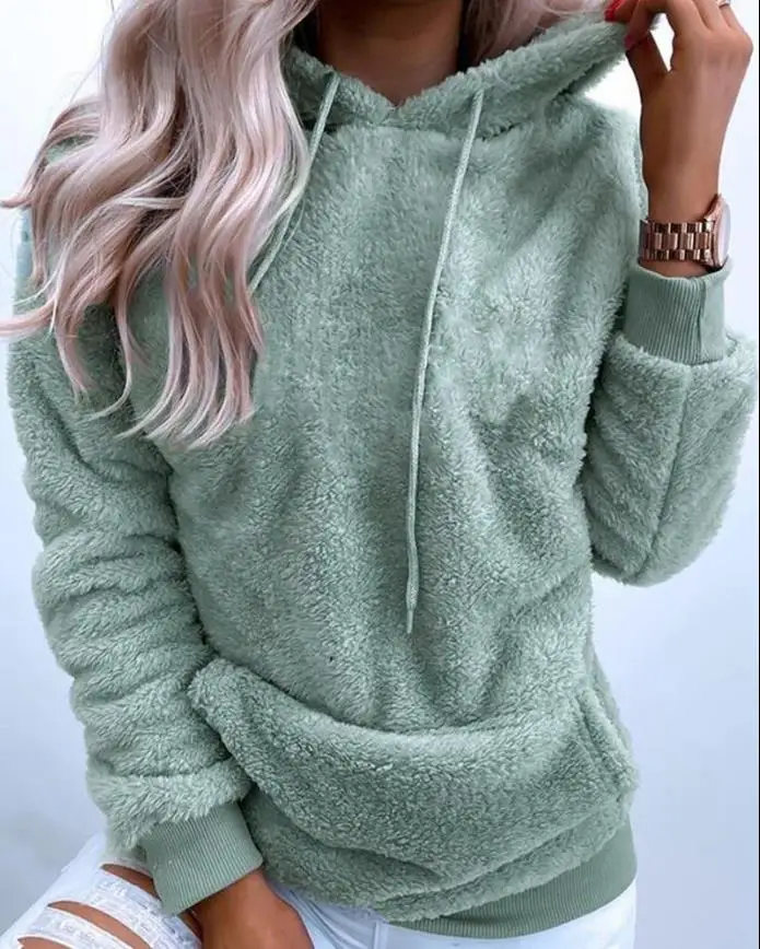 Women's Cozy Fluffy Drawstring Hoodie Green Tone Long Sleeve Pocket Design Pick for Winter Lounging and Casual Outfits
Women's Cozy Fluffy Drawstring Hoodie Green Tone Long Sleeve Pocket Design Pick for Winter Lounging and Casual Outfits