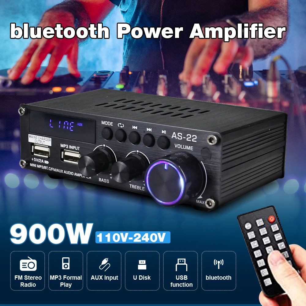 AirAux AS-22 Mini Hi-Fi Digital 900W bluetooth Wireless Power Amplifier Car Home Audio Amp Subwoofer Speakers FM AUX MP3
AirAux AS-22 Mini Hi-Fi Digital 900W bluetooth Wireless Power Amplifier Car Home Audio Amp Subwoofer Speakers FM AUX MP3