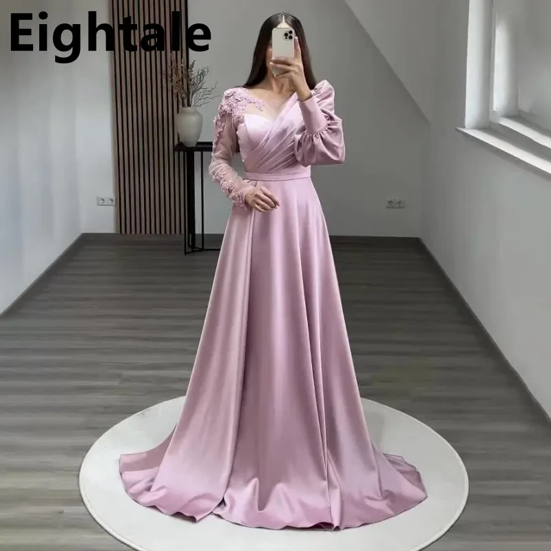Eightale Light Pink Long Puff Sleeve A Line Satin Arabic Evening Dress 2022 Lace Beaded Dubai Women Formal Party Gown
Eightale Light Pink Long Puff Sleeve A Line Satin Arabic Evening Dress 2022 Lace Beaded Dubai Women Formal Party Gown