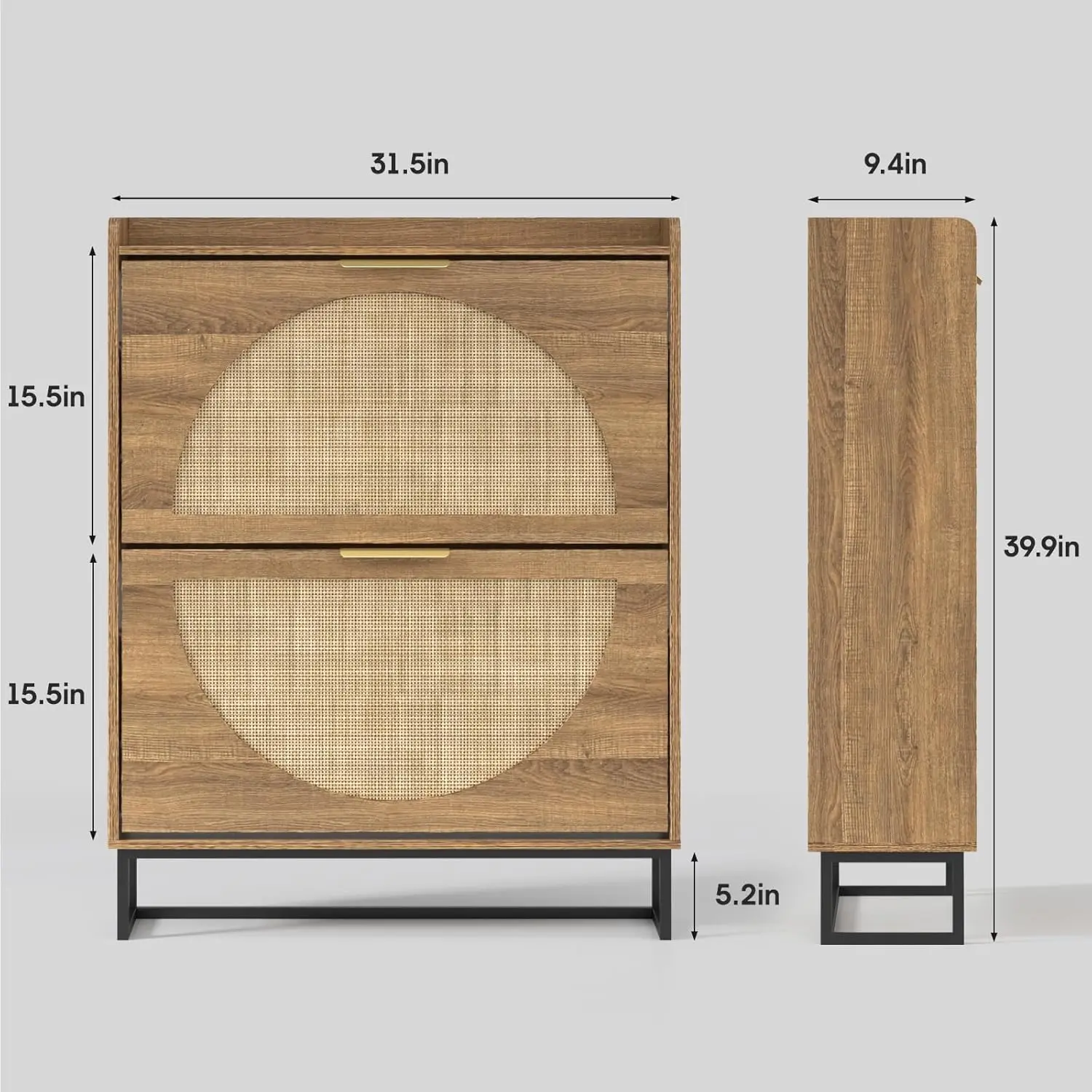 Rattan Shoe Storage Cabinet with 2 Flip Drawers, Freestanding Shoe Organizer with Metal Legs for Entryway,Hidden Golden Handles
Rattan Shoe Storage Cabinet with 2 Flip Drawers, Freestanding Shoe Organizer with Metal Legs for Entryway,Hidden Golden Handles
