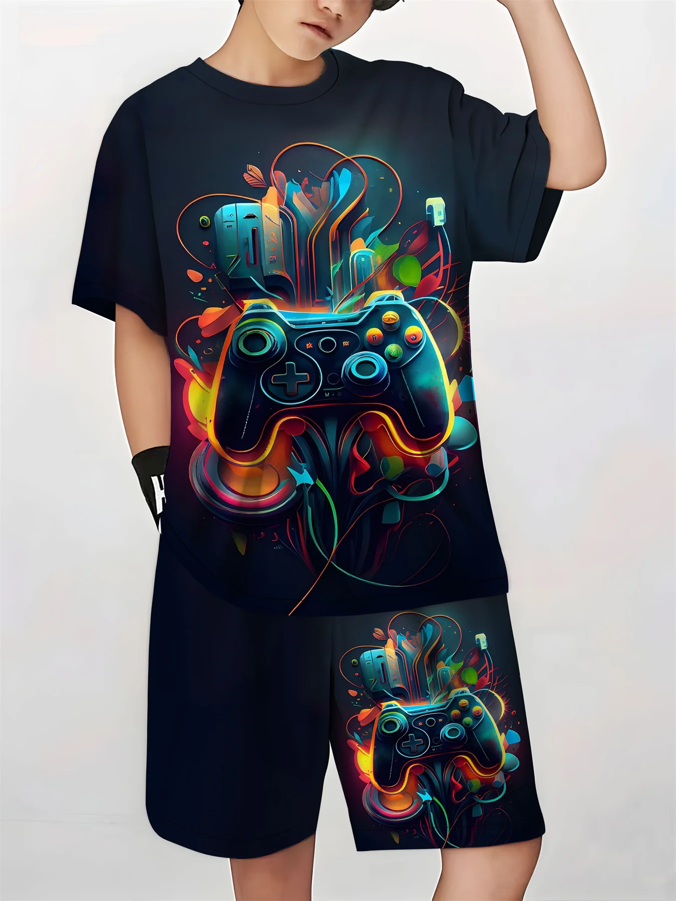 Fashion Color Handle 3D Pattern T-Shirt Set Children's Short Sleeve Top Casual T-Shirt Shorts Cool Boys Clothes
Fashion Color Handle 3D Pattern T-Shirt Set Children's Short Sleeve Top Casual T-Shirt Shorts Cool Boys Clothes