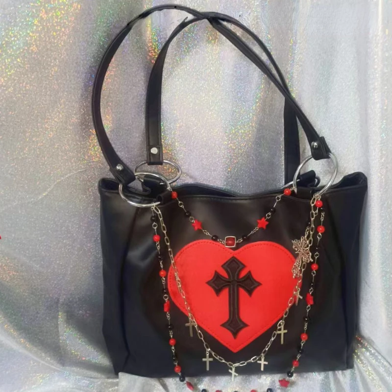 Goth Punk Y2k Cool Girls Shoulder Bag Fashion Chain Pu Leather Women's Tote Shopper Bags Love Heart Female Large Handbags Purse
Goth Punk Y2k Cool Girls Shoulder Bag Fashion Chain Pu Leather Women's Tote Shopper Bags Love Heart Female Large Handbags Purse