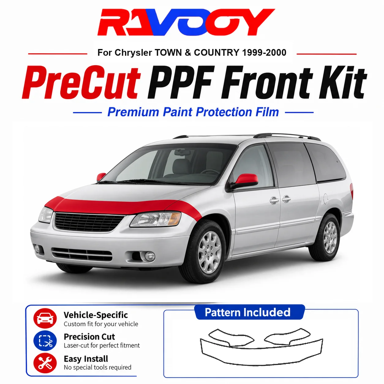 8.5mil TPU Precut PPF Kit For Chrysler TOWN & COUNTRY 1999-2000 - Hood, Fenders & Mirror Set - Self-Healing Clear Bra Film
8.5mil TPU Precut PPF Kit For Chrysler TOWN & COUNTRY 1999-2000 - Hood, Fenders & Mirror Set - Self-Healing Clear Bra Film