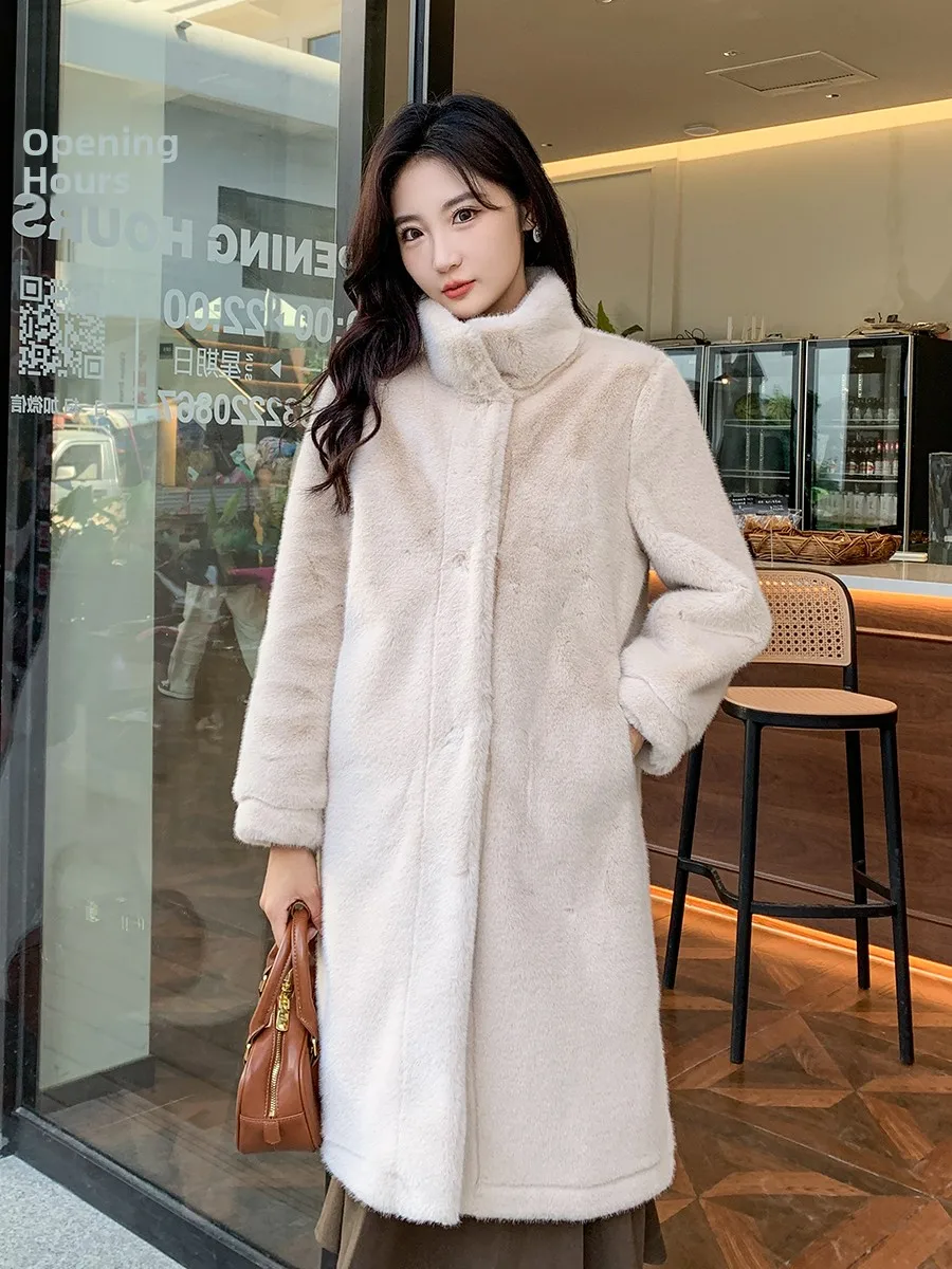 Fashionable Long Lapin Fur Outerwear Women's Stand Collar Coat Soft Knitted Soft Material Simulated Fur Integrated Leather
Fashionable Long Lapin Fur Outerwear Women's Stand Collar Coat Soft Knitted Soft Material Simulated Fur Integrated Leather
