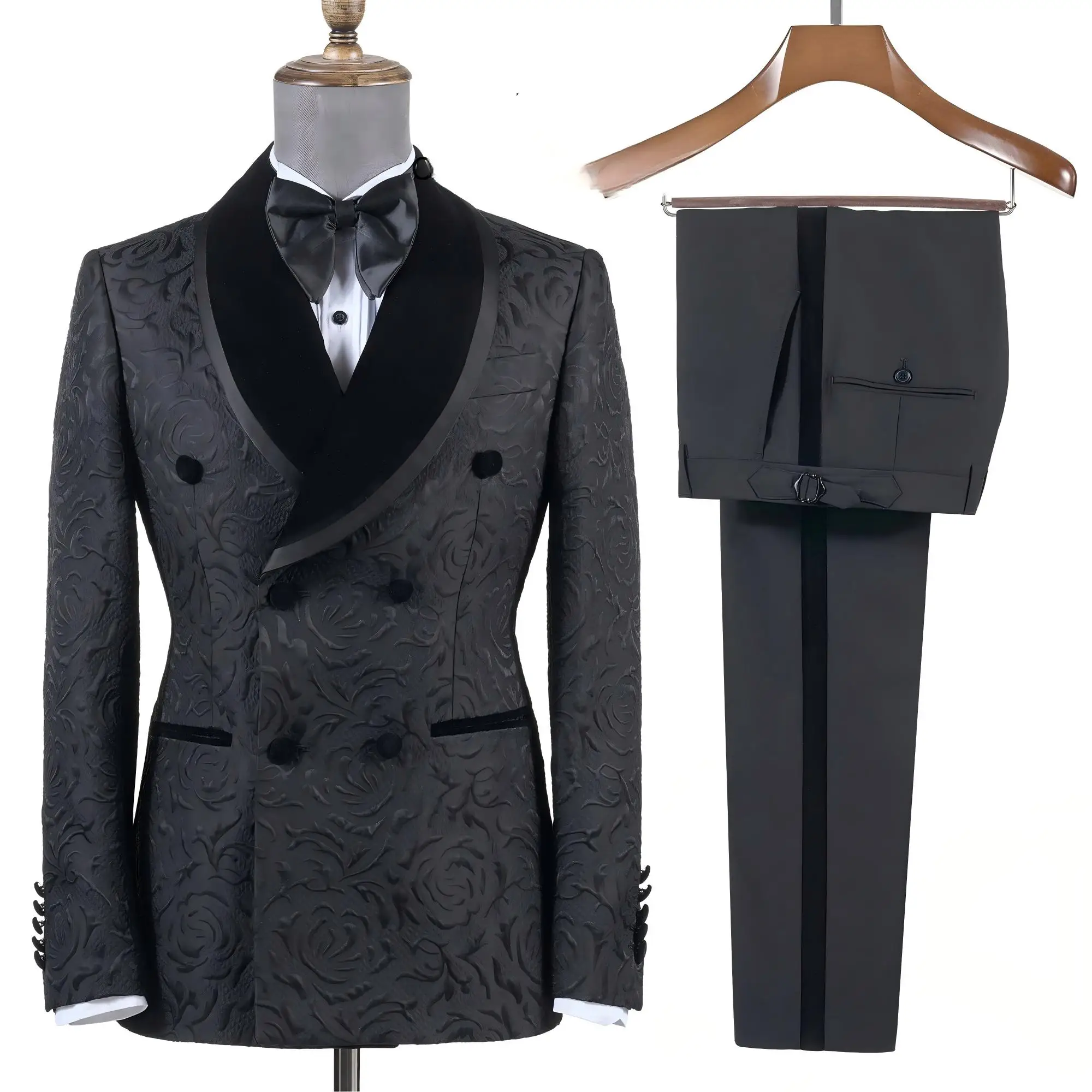 Men Suits Black Jacquard Shawl Lapel 2 Pieces Tailor-Made Blazer Double Breasted Groom Wedding Formal Party Tuxedos Coat Pants
Men Suits Black Jacquard Shawl Lapel 2 Pieces Tailor-Made Blazer Double Breasted Groom Wedding Formal Party Tuxedos Coat Pants