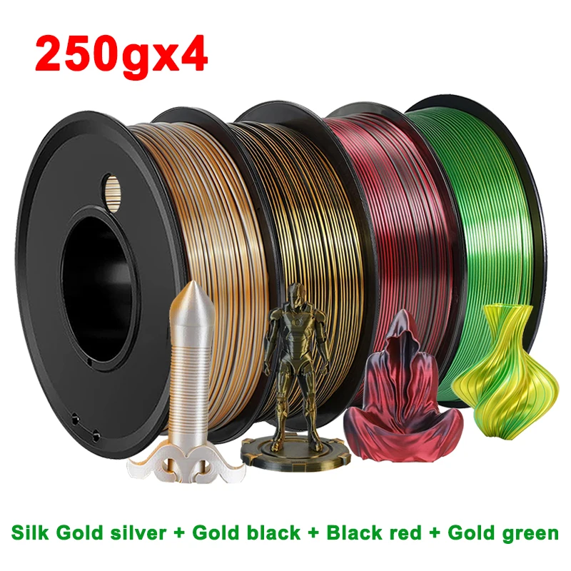 250gx4 двухцветная нить PLA Silk Gold green для 3D-принтера 1,75 мм, двухцветная шелковая гляндовая черная, материал для 3D-печати, черный, красный, 1 кг
250gx4 двухцветная нить PLA Silk Gold green для 3D-принтера 1,75 мм, двухцветная шелковая гляндовая черная, материал для 3D-печати, черный, красный, 1 кг