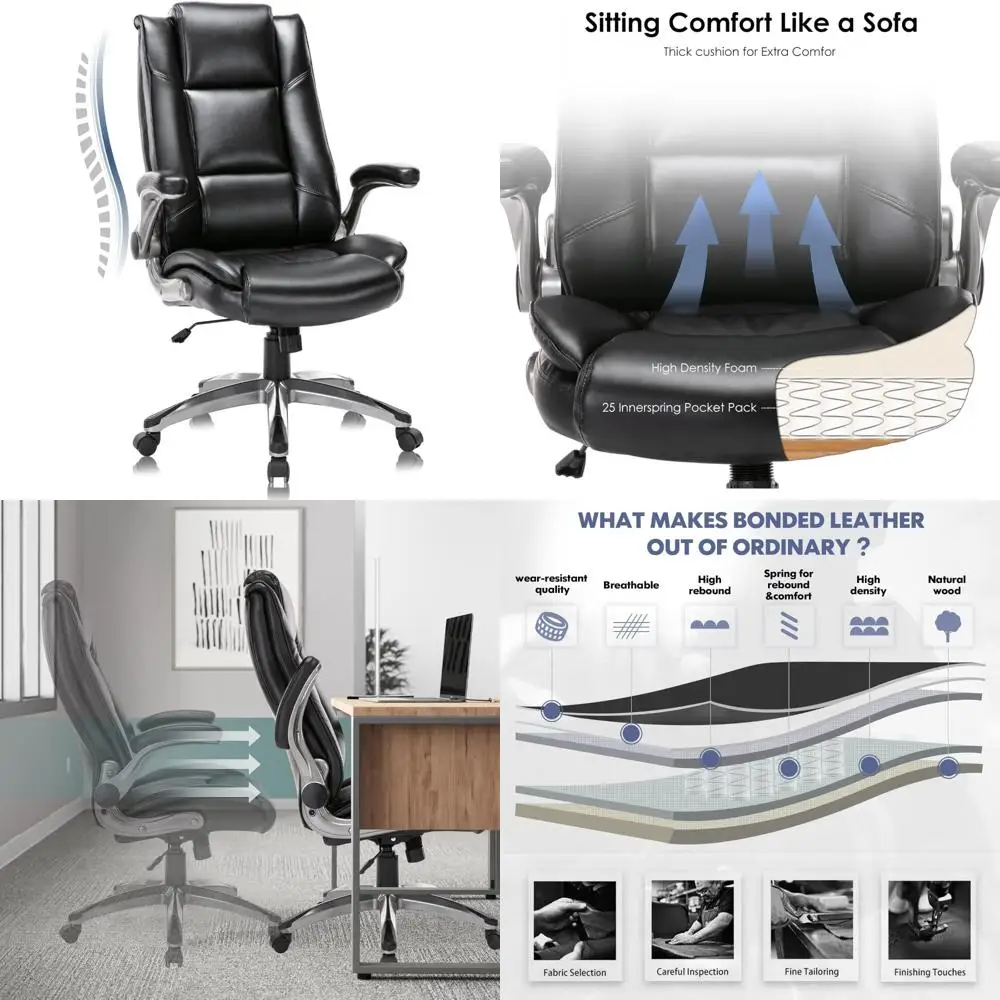 High Back Desk Chair for Home Office - Padded Flip-up Arms, Adjustable Tilt Lock, Swivel
High Back Desk Chair for Home Office - Padded Flip-up Arms, Adjustable Tilt Lock, Swivel