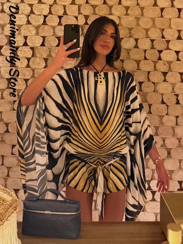 Chic Women's Printed Striped Short Dress Lace Up O-neck Batwing Sleeve Dresses Female 2026 Summer Lady Vacation Beach Vestidoes
Chic Women's Printed Striped Short Dress Lace Up O-neck Batwing Sleeve Dresses Female 2026 Summer Lady Vacation Beach Vestidoes