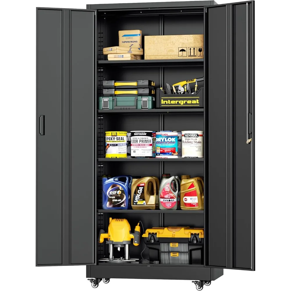 73" Garage Storage Cabinet with Door and 4 Shelves, Tool Cabinet on Caster for Home
73" Garage Storage Cabinet with Door and 4 Shelves, Tool Cabinet on Caster for Home