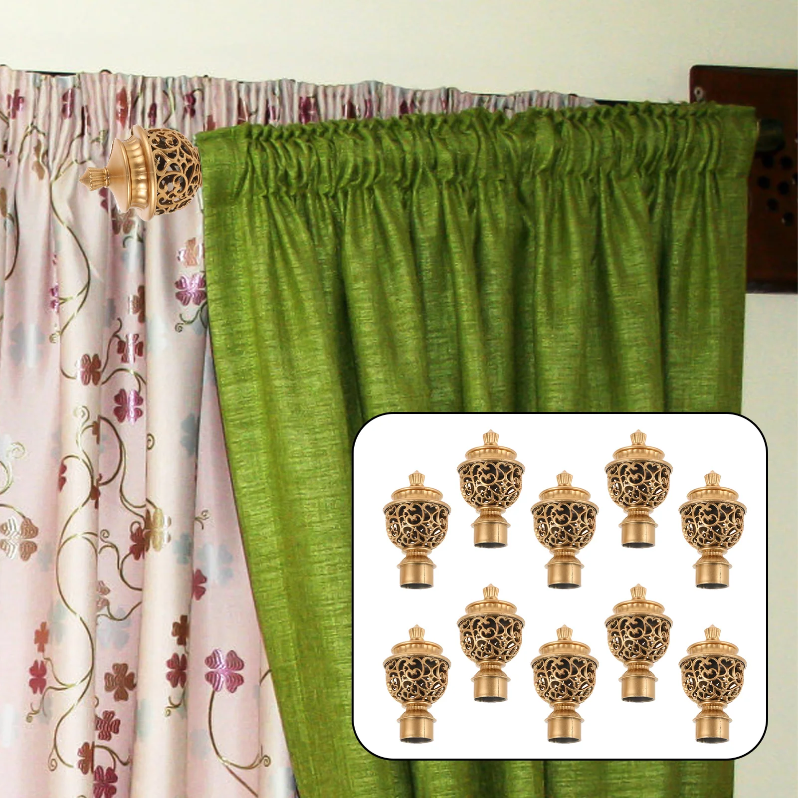 10 Pcs Pole Decorative Head Finials Golden Curtain Rod Decorative Curtain Rod Final Ends Caps Simple Durable Window Hardware
10 Pcs Pole Decorative Head Finials Golden Curtain Rod Decorative Curtain Rod Final Ends Caps Simple Durable Window Hardware