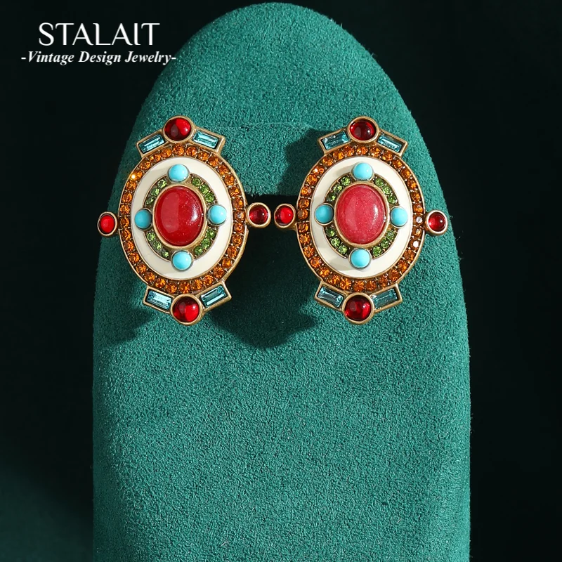 Ethnic Style Bohemia Red Natural Stone Oval Shape Vintage Korean Earrings Crystal Accessories Retro Antique Jewelry for Women
Ethnic Style Bohemia Red Natural Stone Oval Shape Vintage Korean Earrings Crystal Accessories Retro Antique Jewelry for Women