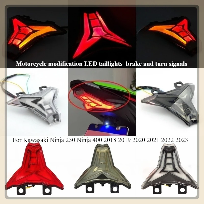 Motorcycle modification LED taillights brake and turn signals assembly suitable for Kawasaki Ninja 250 Ninja 400 2018-2023
Motorcycle modification LED taillights brake and turn signals assembly suitable for Kawasaki Ninja 250 Ninja 400 2018-2023
