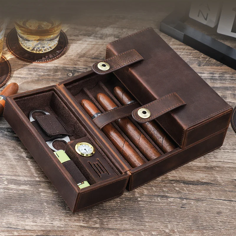 Genuine Leather Cigar Humidor with Hygrometer Humidifier Cowhide Cigar Moisturizing Case Box Portable Cigar Storage Case Box
Genuine Leather Cigar Humidor with Hygrometer Humidifier Cowhide Cigar Moisturizing Case Box Portable Cigar Storage Case Box