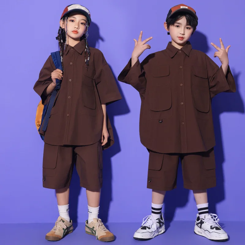 Kid Hip Hop Clothing Dark Coffee Oversized Pocket Shirt Casual Summer Loose Fit Cargo Shorts for Girl Boy Dance Costume Clothes
Kid Hip Hop Clothing Dark Coffee Oversized Pocket Shirt Casual Summer Loose Fit Cargo Shorts for Girl Boy Dance Costume Clothes