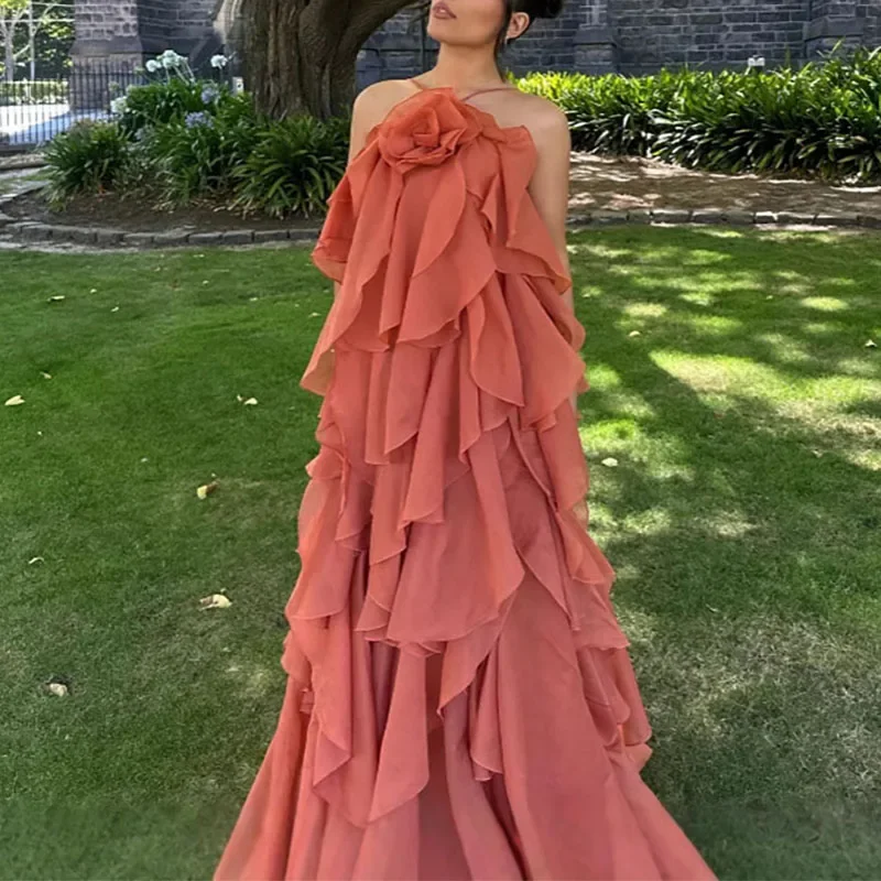 Women Sexy Halter Sleeveless Loose Party Dress Fashion Ruffled Draped Solid Dress Elegant Dimensional Flower Vacation Long Dress
Women Sexy Halter Sleeveless Loose Party Dress Fashion Ruffled Draped Solid Dress Elegant Dimensional Flower Vacation Long Dress