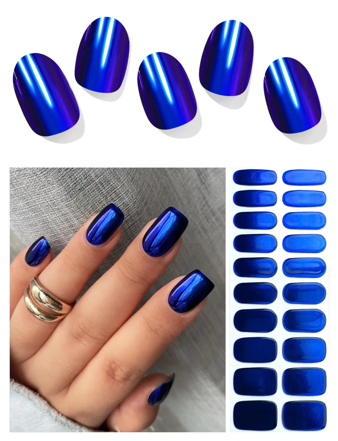 Semi Cured Gel Nail Strips, Blue Mirror Chrome, 20 Pcs, Salon Quality, Long Lasting, Works with Any UV Lamps
Semi Cured Gel Nail Strips, Blue Mirror Chrome, 20 Pcs, Salon Quality, Long Lasting, Works with Any UV Lamps