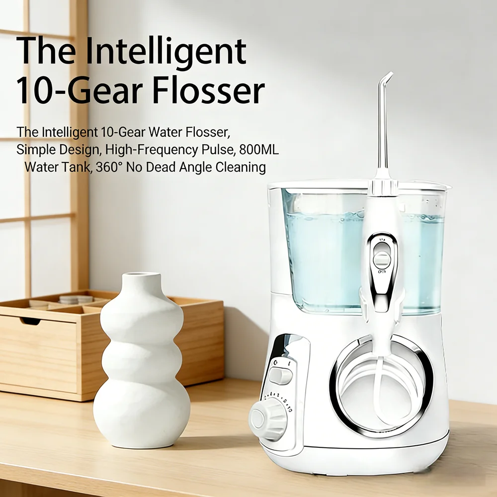 High-End Luxury Electric Water Flosser Desktop Oral Irrigator 5 Multifunctional Nozzles 10 Modes 800ML Tank Anti-Cavity
High-End Luxury Electric Water Flosser Desktop Oral Irrigator 5 Multifunctional Nozzles 10 Modes 800ML Tank Anti-Cavity