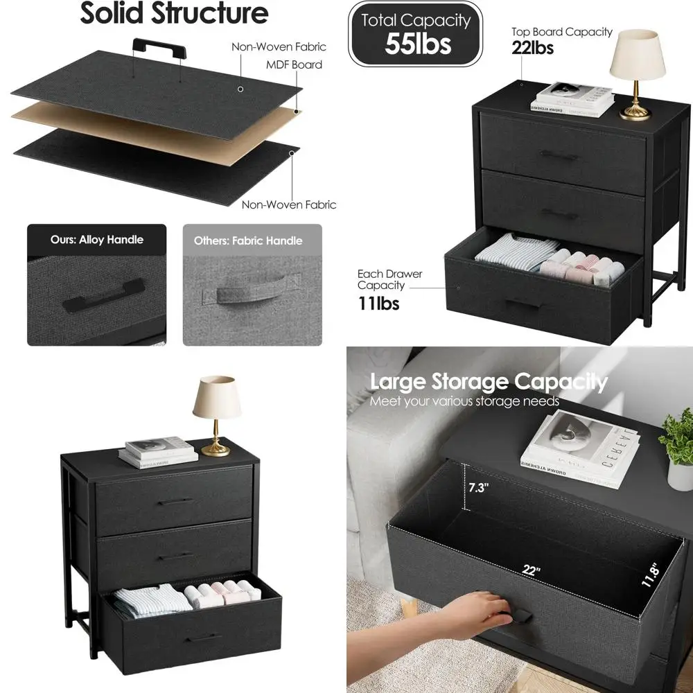 3-Drawer Nightstand for Bedroom, Fabric-Drawer Storage Dresser with Metal Frame for Closet, Wooden Top Side Table with Easy Pull
3-Drawer Nightstand for Bedroom, Fabric-Drawer Storage Dresser with Metal Frame for Closet, Wooden Top Side Table with Easy Pull