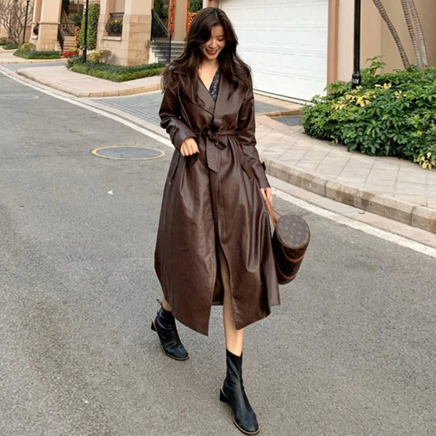 for Windbreaker pu leather jacket women spring autumn 2023 new retro faux leather trench female fashion belted elegant long coat
for Windbreaker pu leather jacket women spring autumn 2023 new retro faux leather trench female fashion belted elegant long coat