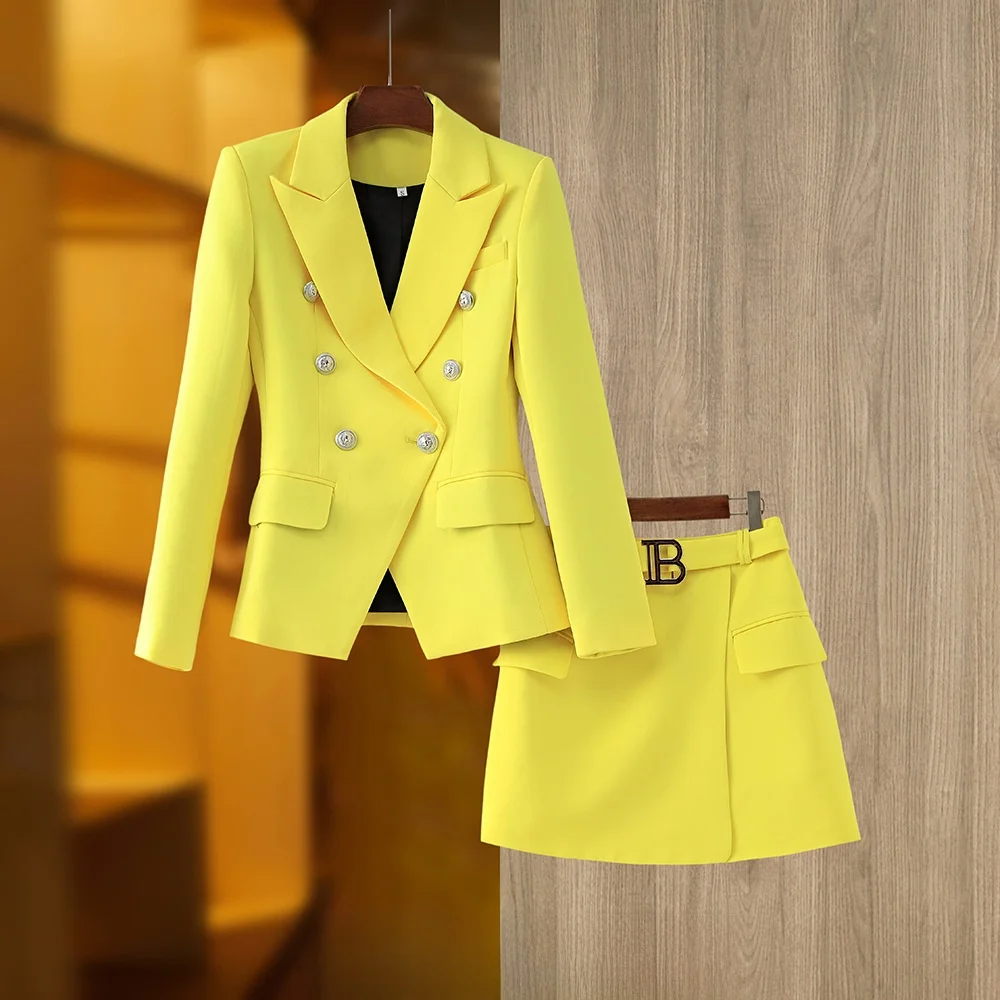 Fashionable Bright Yellow Suit Set with B-Button Jacket And Skirt Elegant Quality Two-Piece Dress for Women
Fashionable Bright Yellow Suit Set with B-Button Jacket And Skirt Elegant Quality Two-Piece Dress for Women