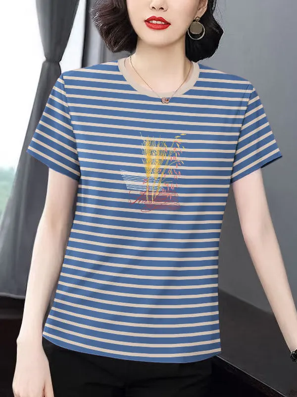 Large Size Women's Loose Stripe T-Shirt Short Sleeve Beautiful Fashionable Versatile Summer Top for Mom Middle-Aged Ladies
Large Size Women's Loose Stripe T-Shirt Short Sleeve Beautiful Fashionable Versatile Summer Top for Mom Middle-Aged Ladies