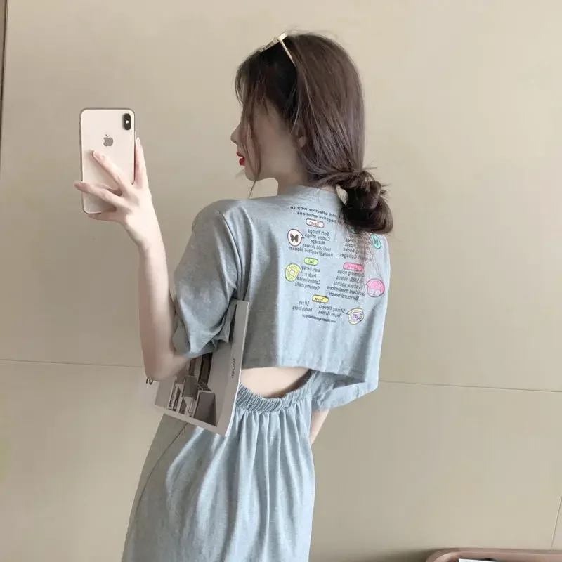 Summer Backless Split Hem Midi Dress Round Neck Short Sleeve Printing Ladies Dresses Korean Fashion Women Clothing
Summer Backless Split Hem Midi Dress Round Neck Short Sleeve Printing Ladies Dresses Korean Fashion Women Clothing