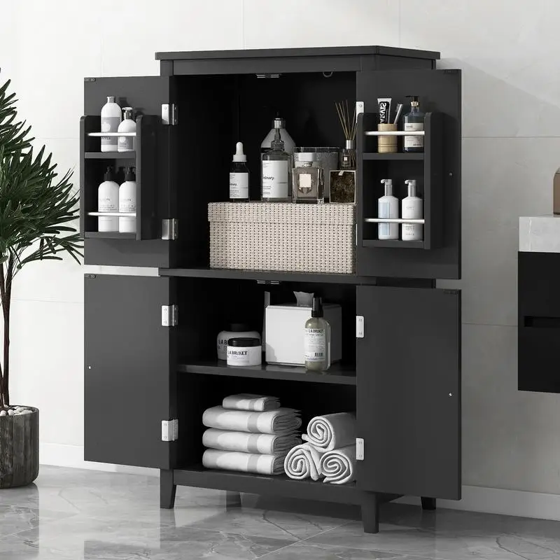 Elegant Bathroom Floor Storage Cabinet, Freestanding Unit with 4 Doors, Adjustable and Adaptable Shelves, Black Finish, Ideal
Elegant Bathroom Floor Storage Cabinet, Freestanding Unit with 4 Doors, Adjustable and Adaptable Shelves, Black Finish, Ideal