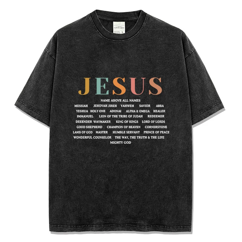 Summer Men's Casual T-shirt Washed Color Designer Short Sleeve T Shirt Jesus Letters Print Pure Cotton Comfortable Male Tops
Summer Men's Casual T-shirt Washed Color Designer Short Sleeve T Shirt Jesus Letters Print Pure Cotton Comfortable Male Tops