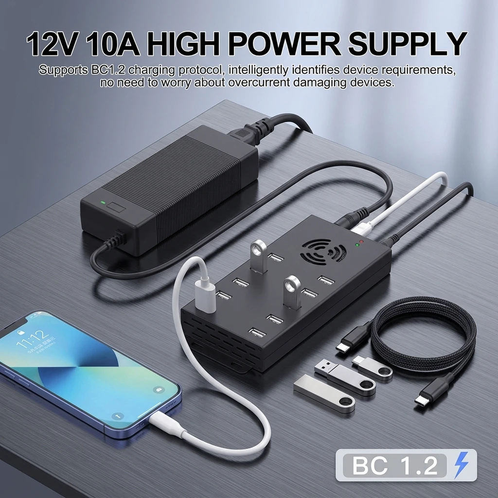 120W 10 Port USB 2.0 Hub Charger 2A Fast Charging Per Port A-400 Industrial USB Splitter with 12V 10A Laptop Adapter
120W 10 Port USB 2.0 Hub Charger 2A Fast Charging Per Port A-400 Industrial USB Splitter with 12V 10A Laptop Adapter