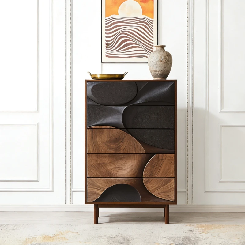 Vintage style walnut-colored black five-drawer cabinet, sideboard, living room storage cabinet, creative furniture
Vintage style walnut-colored black five-drawer cabinet, sideboard, living room storage cabinet, creative furniture
