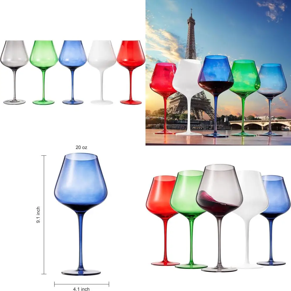 Набор цветных бокалов для вина в стиле ар-деко, 20 унций, 5 штук, в элегантной подарочной коробке | Идеально для путешествий, красные и белые вина, на высокой ножке
Набор цветных бокалов для вина в стиле ар-деко, 20 унций, 5 штук, в элегантной подарочной коробке | Идеально для путешествий, красные и белые вина, на высокой ножке