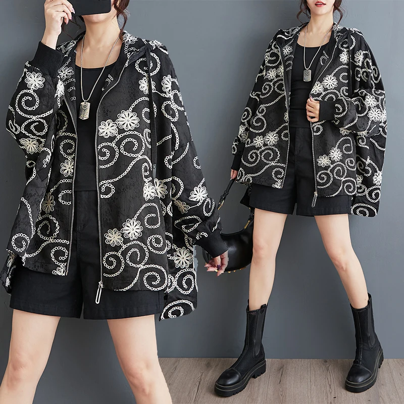 Heavy Embroidery Jaet Loose Fit plus Size Hooded Zipper Faionable Windbreaker Autumn Wear New Sle Slimming Embelliment
Heavy Embroidery Jaet Loose Fit plus Size Hooded Zipper Faionable Windbreaker Autumn Wear New Sle Slimming Embelliment