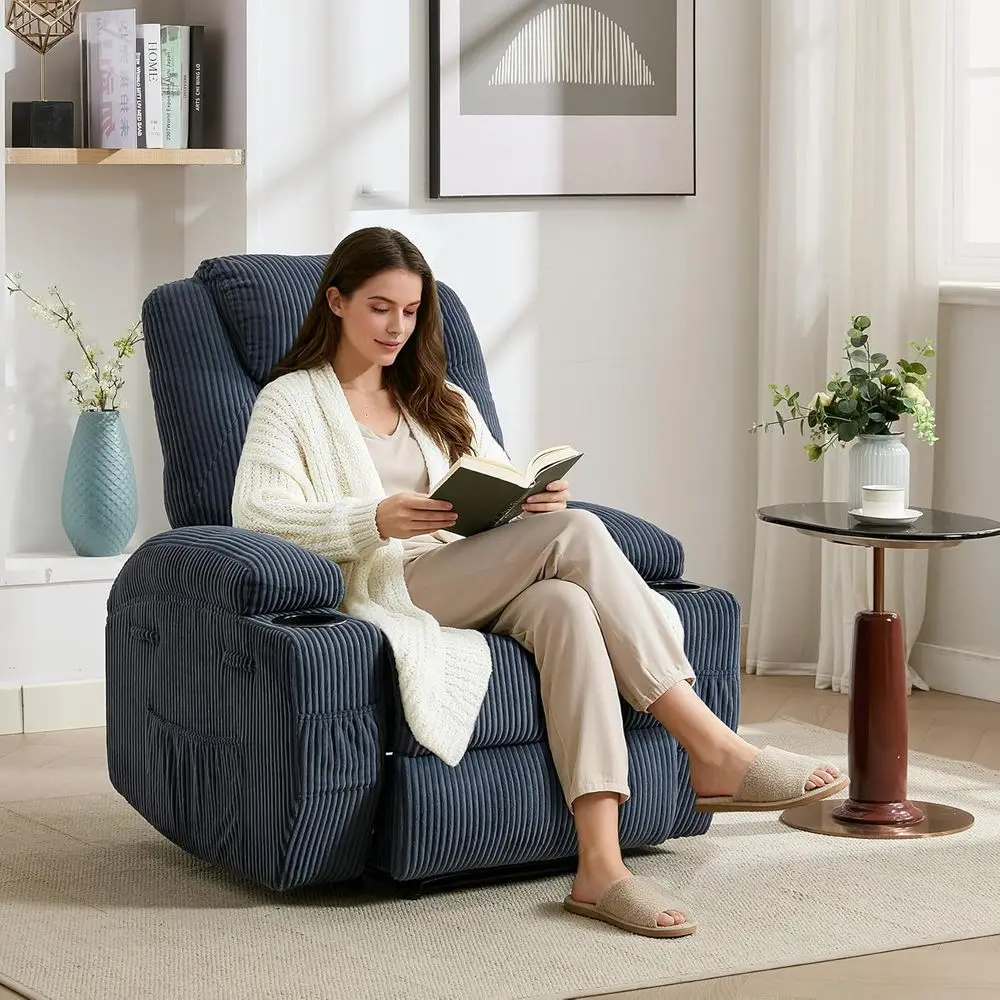 Luxury Corduroy Recliner with Adjustable Massage, Heat, and Storage - Blue
Luxury Corduroy Recliner with Adjustable Massage, Heat, and Storage - Blue