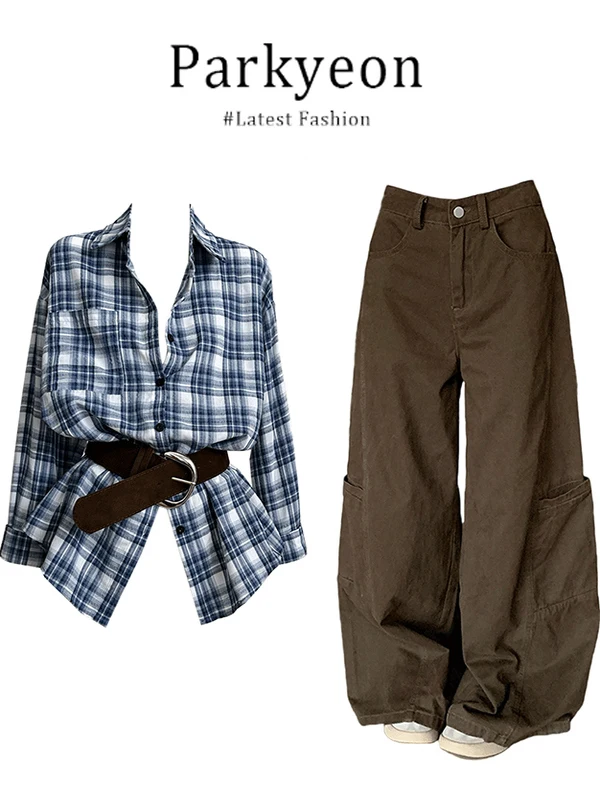 Street Style Korean Long Sleeve Collar Plaid Shirt Waist Inward Casual Pants Set Women's Fashion Autumn Wear Resistant
Street Style Korean Long Sleeve Collar Plaid Shirt Waist Inward Casual Pants Set Women's Fashion Autumn Wear Resistant
