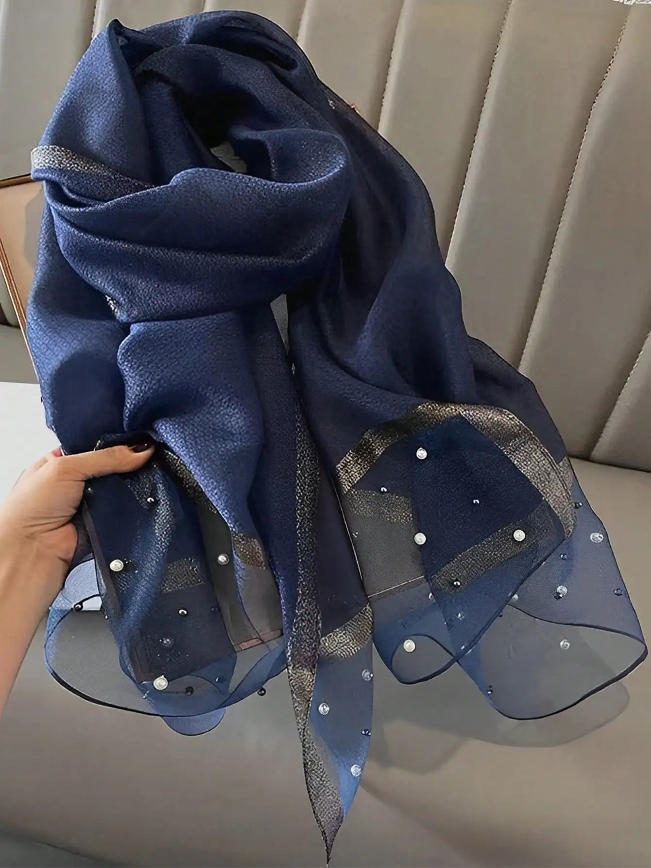 Women Solid Color Knit Blend Studded Shawl With Silk-Like Softness, Starry Scarf, Sun Protection In Summer Warmth In Autumn And Winter Elegant Accessories Women
Women Solid Color Knit Blend Studded Shawl With Silk-Like Softness, Starry Scarf, Sun Protection In Summer Warmth In Autumn And Winter Elegant Accessories Women