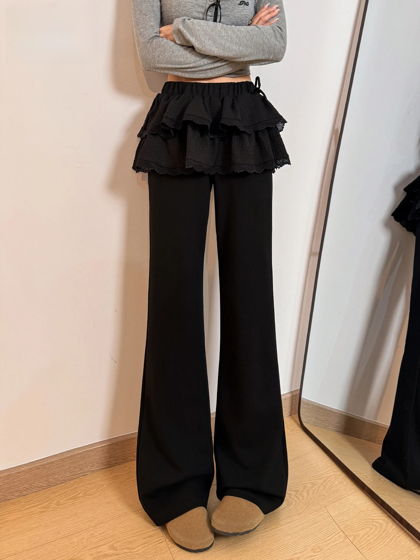 Ballet Style High Waist Casual Pants Women's Summer Slimming Drapey Flared Pants Fake Two-Piece Lace Trim Casual Trousers
Ballet Style High Waist Casual Pants Women's Summer Slimming Drapey Flared Pants Fake Two-Piece Lace Trim Casual Trousers