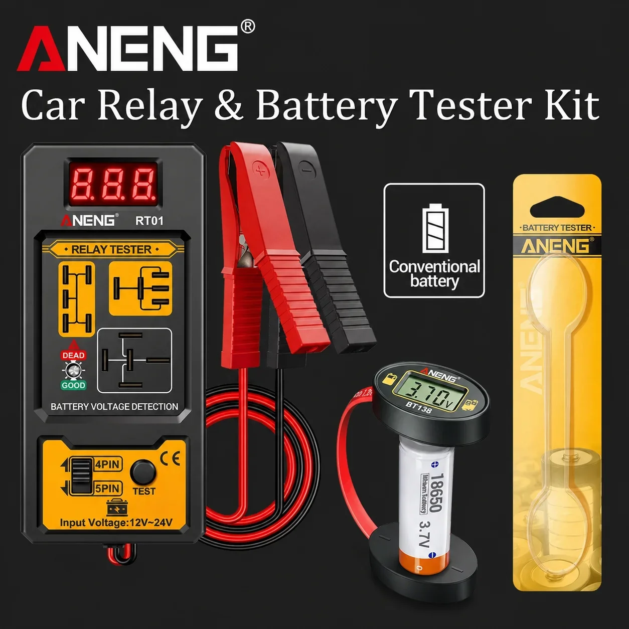 Precision detection kit RT01 automotive relay tester paired with BT138 battery tester universal judgment and maintenance tool
Precision detection kit RT01 automotive relay tester paired with BT138 battery tester universal judgment and maintenance tool
