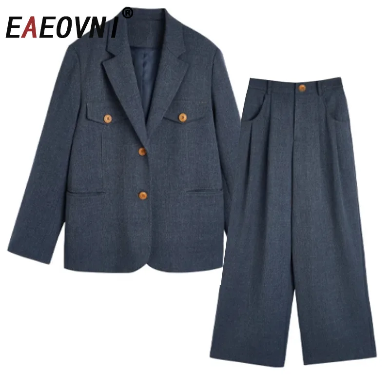 EAEOVNI Vintage Style Women 2 Piece Set Blue Button Loose Blazer Coat Wide Leg Trousers Long Pants Fashion 2025 Autumn New
EAEOVNI Vintage Style Women 2 Piece Set Blue Button Loose Blazer Coat Wide Leg Trousers Long Pants Fashion 2025 Autumn New