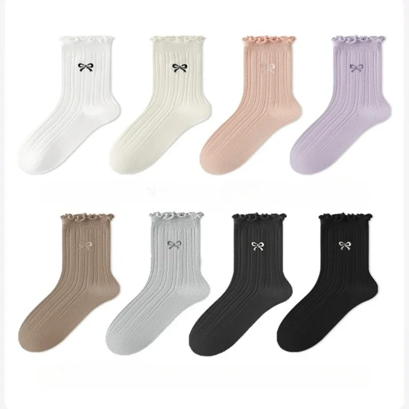 8 pairs of women's cotton bow solid color spring autumn style mid tube socks simple comfortable casual socks
8 pairs of women's cotton bow solid color spring autumn style mid tube socks simple comfortable casual socks