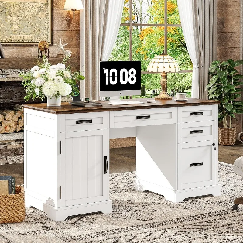 Alohappy 55'' Farmhouse Executive Desk with File Cabinet, Home Office Wood Computer Desk with Drawers and Power Outlets, White
Alohappy 55'' Farmhouse Executive Desk with File Cabinet, Home Office Wood Computer Desk with Drawers and Power Outlets, White