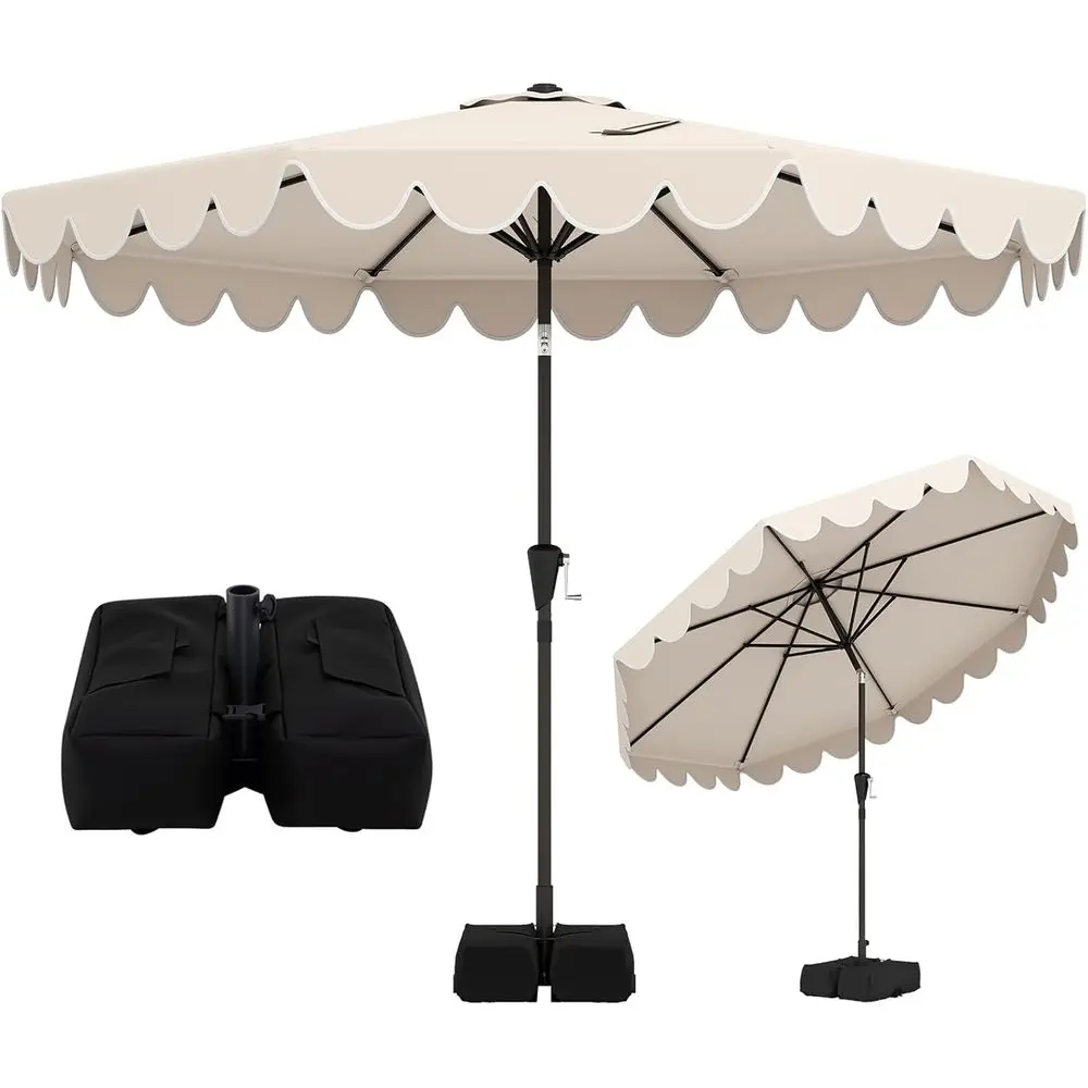 10-Foot Outdoor Patio Umbrella with Base, 2-Tier Scalloped Design, Adjustable Crank, 8 Ribs for Garden, Pool, and Beach Use
10-Foot Outdoor Patio Umbrella with Base, 2-Tier Scalloped Design, Adjustable Crank, 8 Ribs for Garden, Pool, and Beach Use