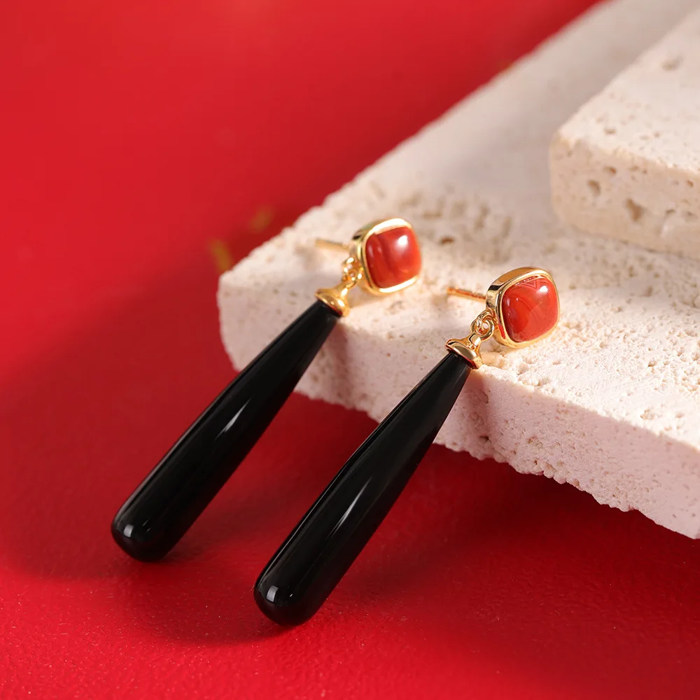 Natural Black Agate Water Drop Earrings Women Square Agate Pearls Studs Gold Plated 925 Silver Brincos Cool Black Dress Jewelry
Natural Black Agate Water Drop Earrings Women Square Agate Pearls Studs Gold Plated 925 Silver Brincos Cool Black Dress Jewelry
