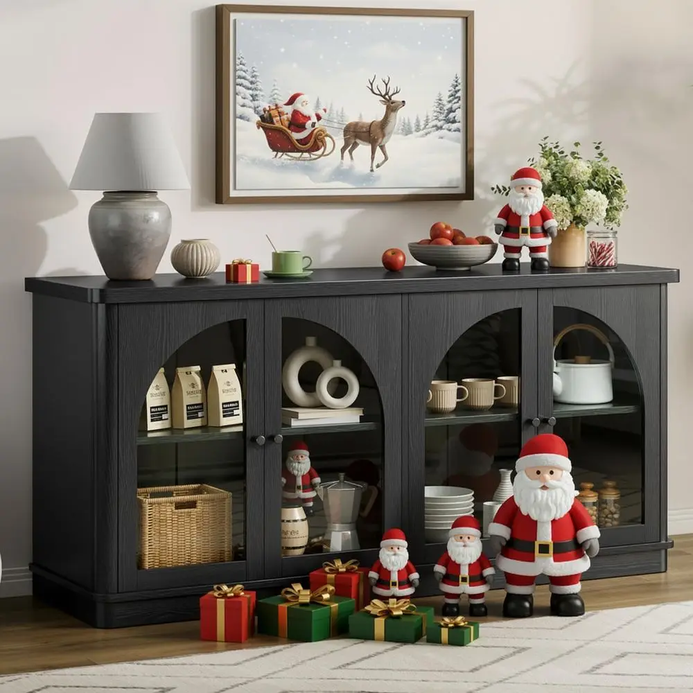 Large 63 Curved Sideboard with Glass Doors, Adjustable Shelves for Living Room, Kitchen, or Entryway in Black
Large 63 Curved Sideboard with Glass Doors, Adjustable Shelves for Living Room, Kitchen, or Entryway in Black