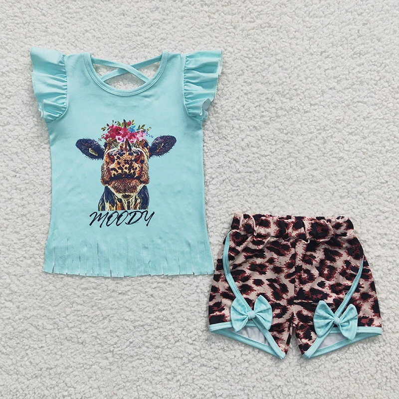 Wholesale Baby Girl Western Cow Flower Summer Toddler Children Short Sleeves Blue Moody Shirt Kid Leopard Bow Shorts Outfit
Wholesale Baby Girl Western Cow Flower Summer Toddler Children Short Sleeves Blue Moody Shirt Kid Leopard Bow Shorts Outfit