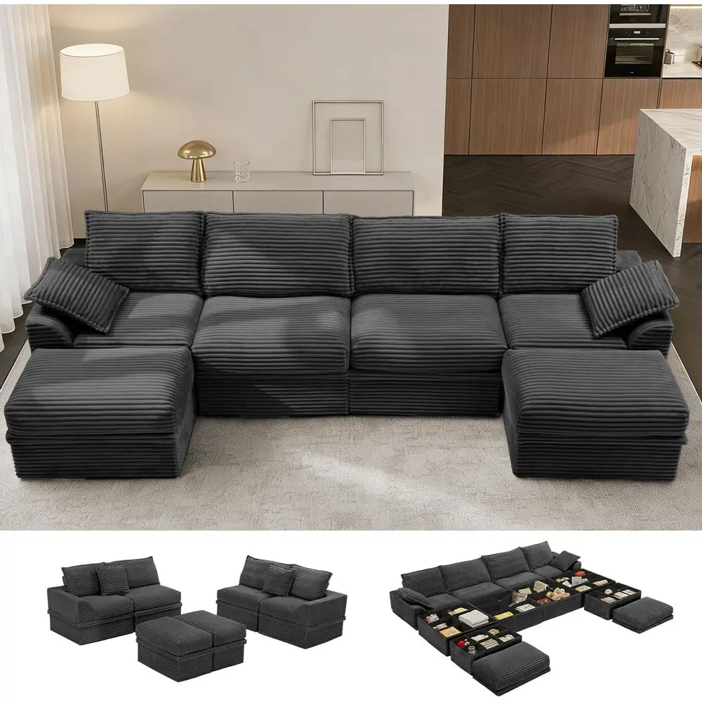 Upgraded Storage-Friendly Deep & High Seat Sectional Sofa for 4 with Ottoman, Easy Assembly Living Room Furniture
Upgraded Storage-Friendly Deep & High Seat Sectional Sofa for 4 with Ottoman, Easy Assembly Living Room Furniture
