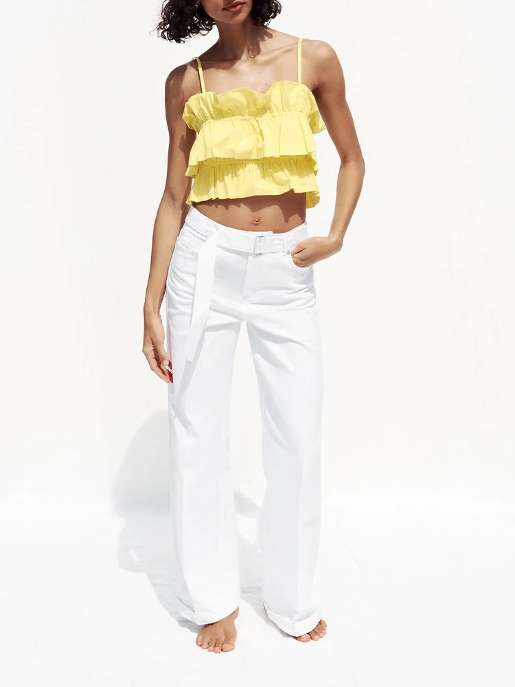 European style new women's fashion versatile temperament solid color poplin comfortable sling straight collar short top
European style new women's fashion versatile temperament solid color poplin comfortable sling straight collar short top